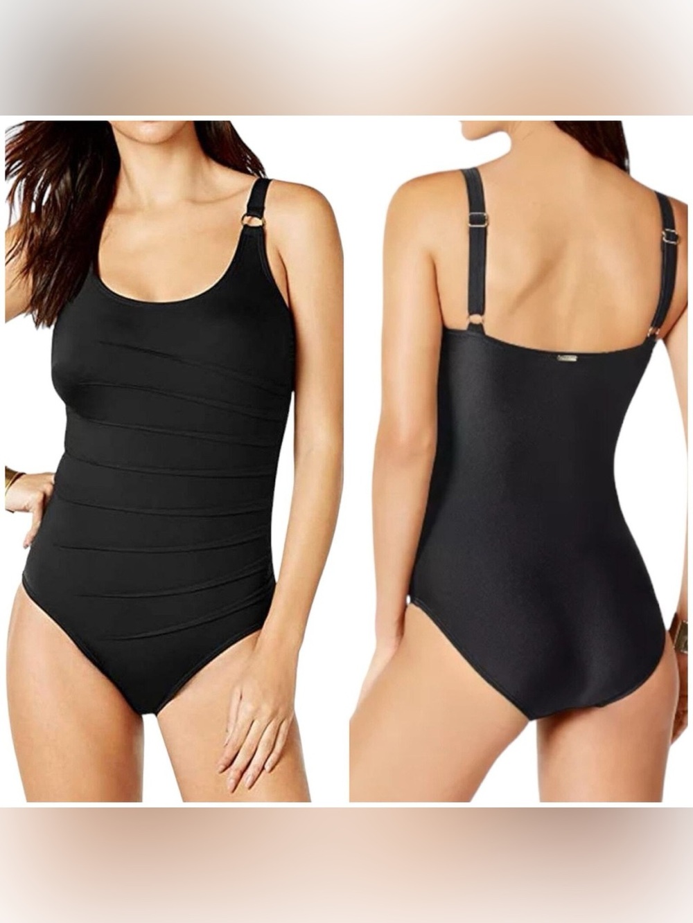 Calvin Klein Black Starburst Pleated One Piece Swimsuit Size 16